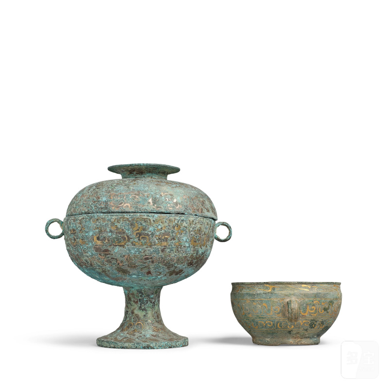 二十世紀仿東周/戰國 錯金銀銅豆 錯金銀帶把銅鉌 | TWO INLAID BRONZE VESSELS - 图2